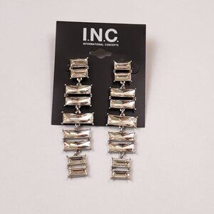 Inc, NWT, clear rhinestone, silver tone drop dangle statement pierced earrings